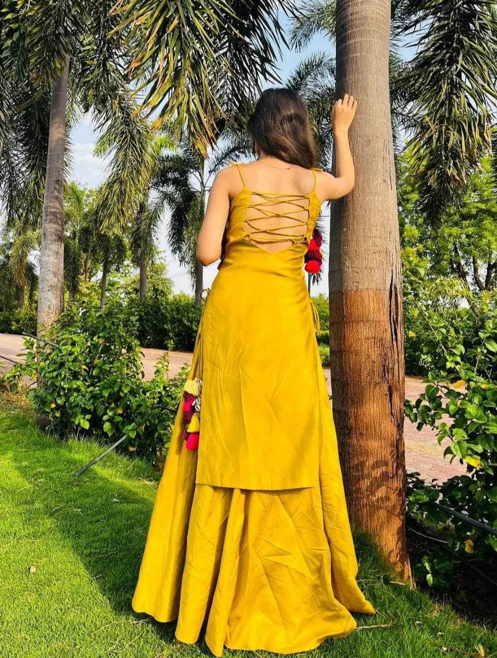 Georgette Yellow Kurti With Palazzo - MYLUXURY LANE ENTERPRISE